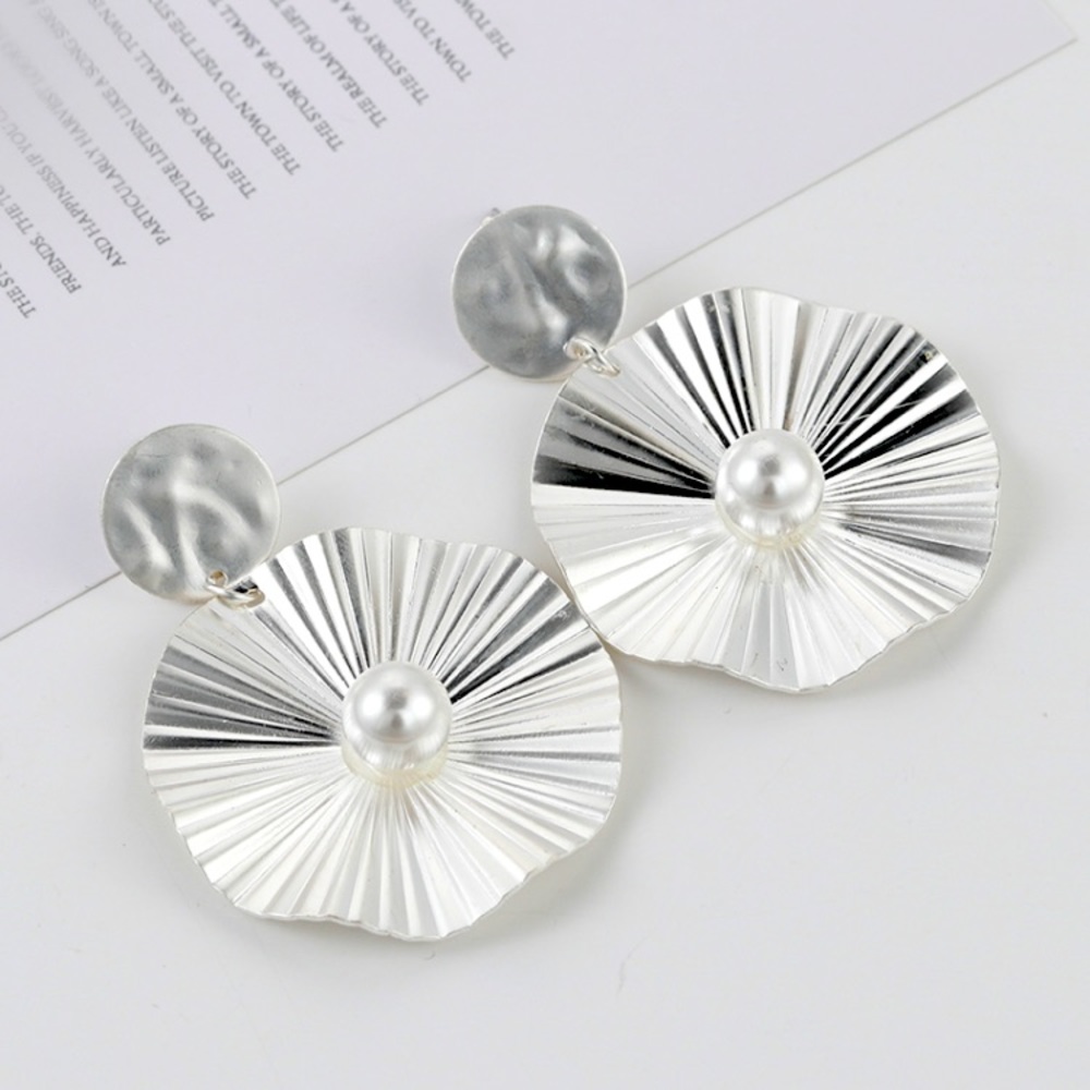 Circle Silver Tone Pearl Earrings